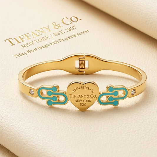 Adjustable Gold Cuff Bracelet with Turquoise Heart Design